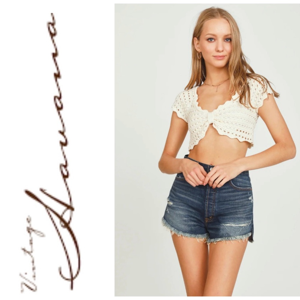 NWOT Vintage Havana crochet creamy white lined crop top